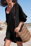 Emoswim-V Neck Solid Color Cover Up