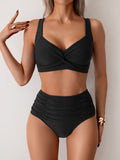 EMOSWIM – Damen High-Waisted Bikini Sets Twist-Front Zweiteiliger Badeanzug geraffter Bauchweg-Badeanzug