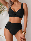 EMOSWIM – Damen High-Waisted Bikini Sets Twist-Front Zweiteiliger Badeanzug geraffter Bauchweg-Badeanzug