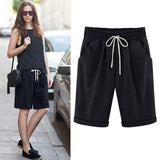 Emoswim-Damen elastische Taille knielange lässige Baumwoll-Bermudashorts mit Kordelzug