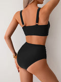 EMOSWIM – Damen High-Waisted Bikini Sets Twist-Front Zweiteiliger Badeanzug geraffter Bauchweg-Badeanzug
