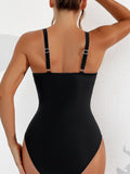 Emoswim – Damen Plus Size Einteiler Badeanzug V-Ausschnitt Mesh transparent Bauchkontrolle