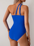 Emoswim Damen Einteiler Badeanzug Bauchkontrolle Mesh Patchwork Badeanzug One Shoulder Verstellbare Träger