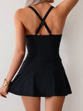 Emoswim – Verdrehtes, gerafftes Damen-Schwimmkleid mit Schlitz und Träger-Tankini-Badeanzug