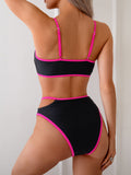 Emoswim-Damen Bikini-Sets mit hoher Taille, Color Block Bademode, sexy Cut-Out Badeanzug, sportliche zweiteilige Badeanzüge