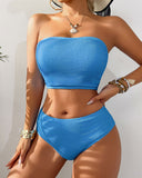 EMOSWIM – Damen Bandeau High Waist Bikini Sets Smocked Swimsuit Trägerloser Zweiteiliger Badeanzug Bademode Strandmode