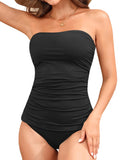 EMOSWIM - Women's Bandeau Bikini Swimsuits 2 Piece Strapless Tummy Control Bathing Suit