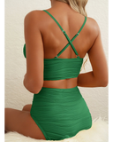 Emoswim - 2026 Summer Two Piece Bikini Set U-Wire Cutout High Waisted Swimsuit-Green