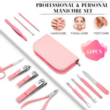 Emoswim-Maniküre-Pediküre-Set, 12-teiliges Nagelpflegeset für Frauen, Nagelpflegeset für Männer, Maniküre- & Pediküre-Tools & -Zubehör, Rosa Nagelset Maniküre-Set Luxuriöses Lederetui für Zuhause und Salon