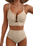 Emoswim High-Waist Bauchweg Bikini Set Texturiertes U-Bügel Cutout Bademode HWTC2301