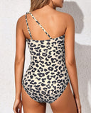 Emoswim - Damen One-Shoulder-Badeanzug Figurformend Bauchweg Leopard