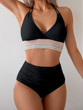 EMOSWIM - Zweiteilige High Waist Bikini Sets Bauchkontrolle Color Block Neckholder Bademode