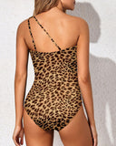 Emoswim - One Shoulder One Piece Swimsuit for Women Tummy Control Bathing Suits-Yellow Leopard