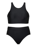 Emoswim - Ensemble de bikini deux pièces taille haute pour adolescentes - Noir