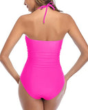 Emoswim – Abnehmbarer, verstellbarer Neckholder-Badeanzug mit hoher Taille im Retro-Look – Neon Pink