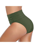 Emoswim – Hochtaillierte geraffte Badeshorts, Bauchkontrolle, Bikinihose – Armeegrün