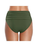 Emoswim – Hochtaillierte geraffte Badeshorts, Bauchkontrolle, Bikinihose – Armeegrün