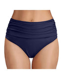 Emoswim – High-Waist Bikinihose für Damen mit Bauchkontrolle, geraffte Badeshorts – Marineblau