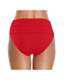 Emoswim – Hochtaillierte geraffte Bikinihose mit Bauchkontrolle für Damen – Rot