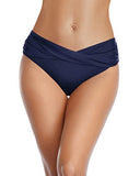 Emoswim - Twist Band Bikinihose V-Schnitt Vollständig bedeckende Bikinihose - Marineblau