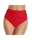 Emoswim – Hochtaillierte geraffte Bikinihose mit Bauchkontrolle für Damen – Rot