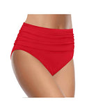 Emoswim – Hochtaillierte geraffte Bikinihose mit Bauchkontrolle für Damen – Rot