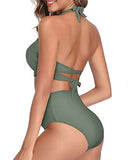 Emoswim – Trendiger High-Waist-Badeanzug, Zweiteiliger Neckholder-Bikini für Damen – Armeegrün