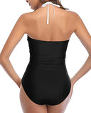 Emoswim - Hochgeschnittener Neckholder Retro High Waist Badeanzug - Schwarz-Weiß gestreift