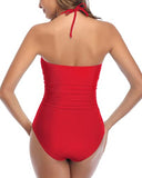 Emoswim - Abnehmbare Neckholder-Träger Badeanzüge Neckholder Rückenfreie Einteilige Badeanzüge-Rot