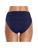 Emoswim – High-Waist Bikinihose für Damen mit Bauchkontrolle, geraffte Badeshorts – Marineblau