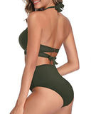Emoswim - Damen Vintage Retro Neckholder High Waist High Leg Bikini-Badeanzug-Armeegrün