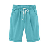 Emoswim-Damen elastische Taille knielange lässige Baumwoll-Bermudashorts mit Kordelzug