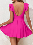 Emoswim – Damen-Badeanzug einteilig, Rüschen-Cutout, Badekleid, Bauchkontrolle, V-Ausschnitt, Wickel-Bademode – Rosa