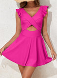 Emoswim – Damen-Badeanzug einteilig, Rüschen-Cutout, Badekleid, Bauchkontrolle, V-Ausschnitt, Wickel-Bademode – Rosa
