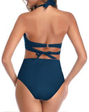 Emoswim – Zweiteiliger Neckholder-Bikini mit plissiertem Vorderteil und Push-up – Teal