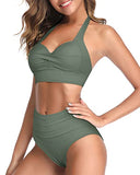 Emoswim – Trendiger High-Waist-Badeanzug, Zweiteiliger Neckholder-Bikini für Damen – Armeegrün