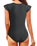 Emoswim – Damen Kurzarm-Rashguard mit Stehkragen, einteilig, Schwarz