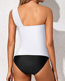 Emoswim - Women's Tankini One Shoulder Top & Slim Fit Shorts-White