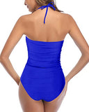 Emoswim - Cutout High Waisted Badeanzug Neckholder Rückenfreier Einteiler Swimsuits-Königsblau