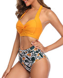 Emoswim - Stylish Highwaist Bikini Padded Push Up Bra Bathing Suit-Yellow Floral