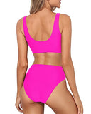 Emoswim - Freches High Waisted Bikinihose Crop Top High Cut Badeanzug-Neon Pink
