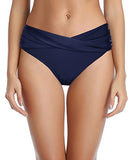 Emoswim - Twist Band Bikinihose V-Schnitt Vollständig bedeckende Bikinihose - Marineblau