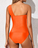 Emoswim - Tankini 2 pièces asymétrique à épaule unique et short pour femme - Orange fluo