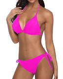 Emoswim – Neckholder-Bikini-Sets mit verstellbaren Nacken- und Rückenbändern, gepolstertes Oberteil, 2-teilig – Neonpink