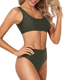 Emoswim - Push-Up-BH-Stütz-Bikini-Set Zweiteiliger Scoop-Neck-Bikini für Damen – Army Green