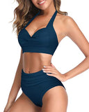 Emoswim – Zweiteiliger Neckholder-Bikini mit plissiertem Vorderteil und Push-up – Teal