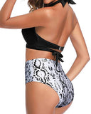 Emoswim - Vintage Swimsuit Halter Ruched Highwaist Bikini Bathing Suit-Black Snake