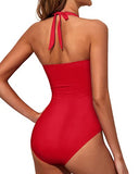 Emoswim - Maillots de bain froncés avec motifs, style rétro, dos nu - Rouge