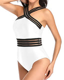 Emoswim - Badeanzug mit Netzpaneel-Design und Bauchkontrolle – Weiß