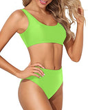Emoswim – Hoher Beinausschnitt Badeanzug Crop Top Zweiteiliger Scoop Neck Bikini für Damen – Neongrün